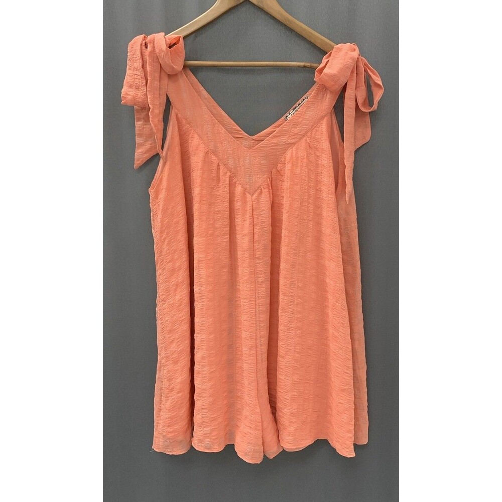 Flying Tomato Babydoll Gauze Romper Shorts Size M Pastel Orange Bow Cottage Boho